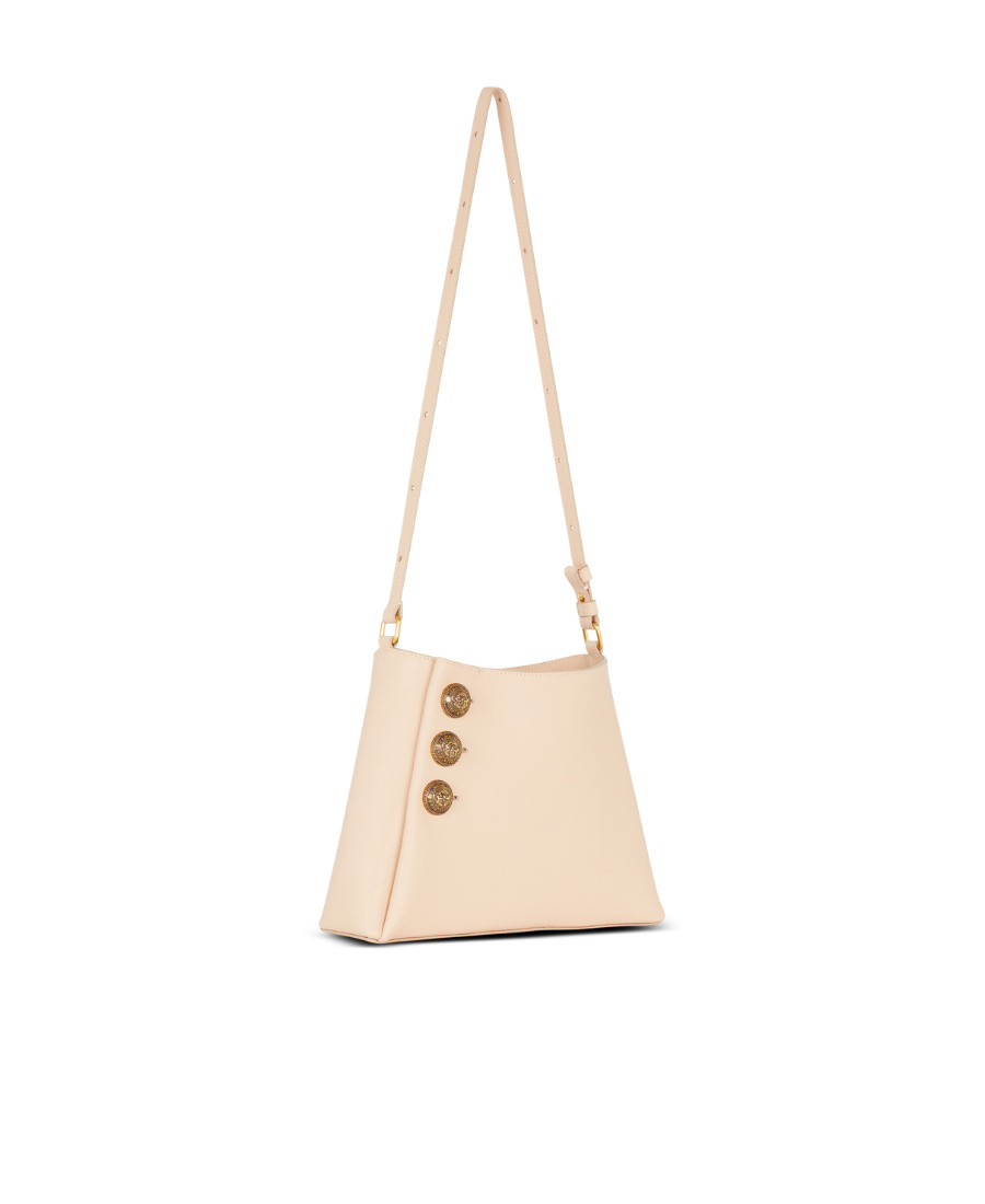 Shop Balmain Emblème Handbag In Grained Leather In Nude
