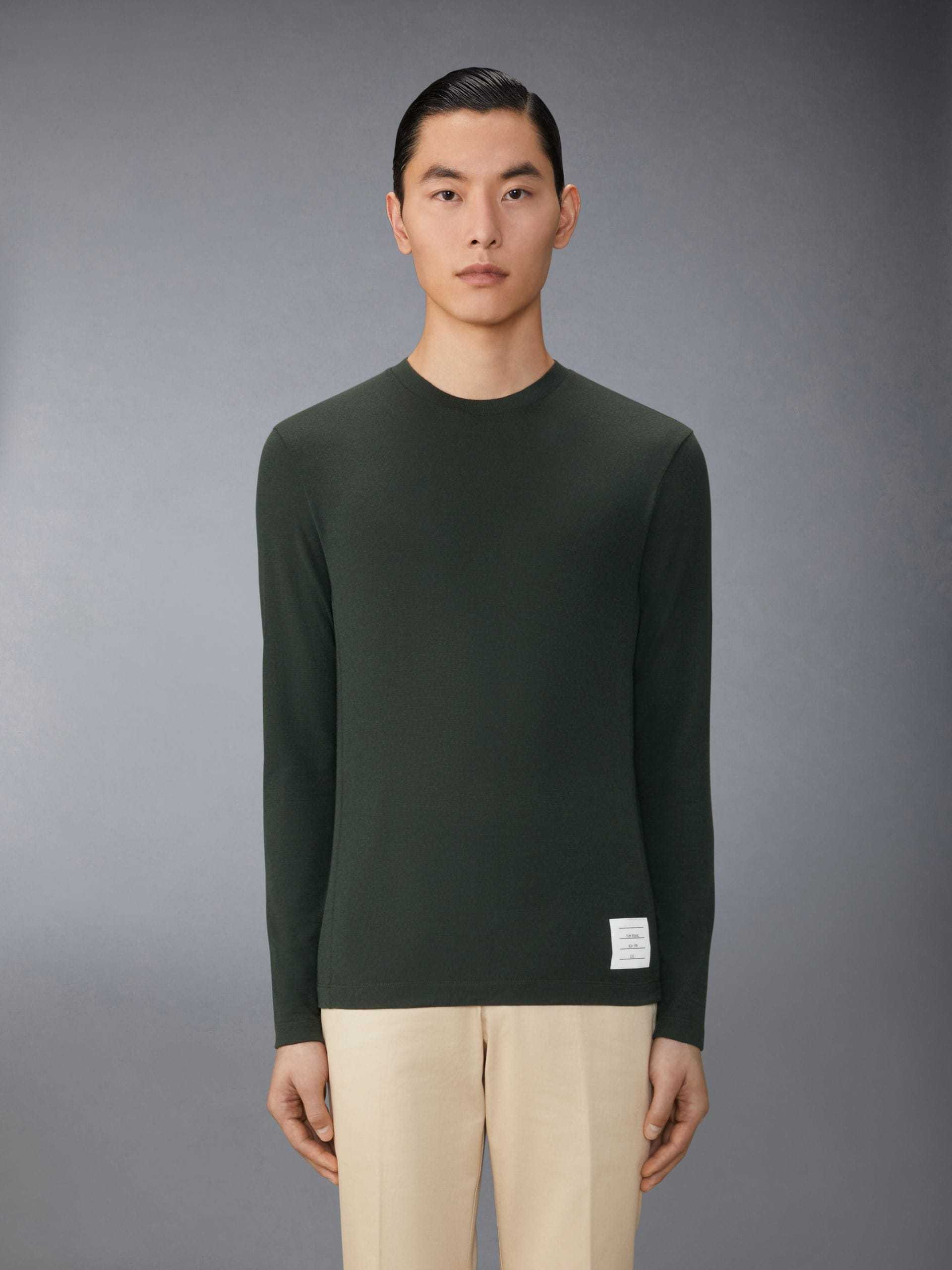 Thom Browne Long-sleeved Wool Jersey T-shirt For Men Men In Green