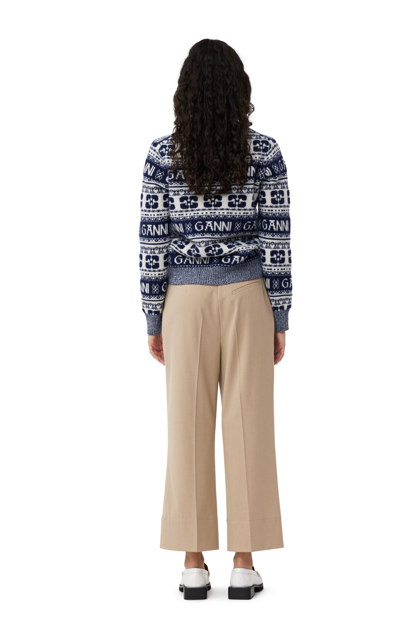 Ganni Cropped Wide-leg Trouser In Nude