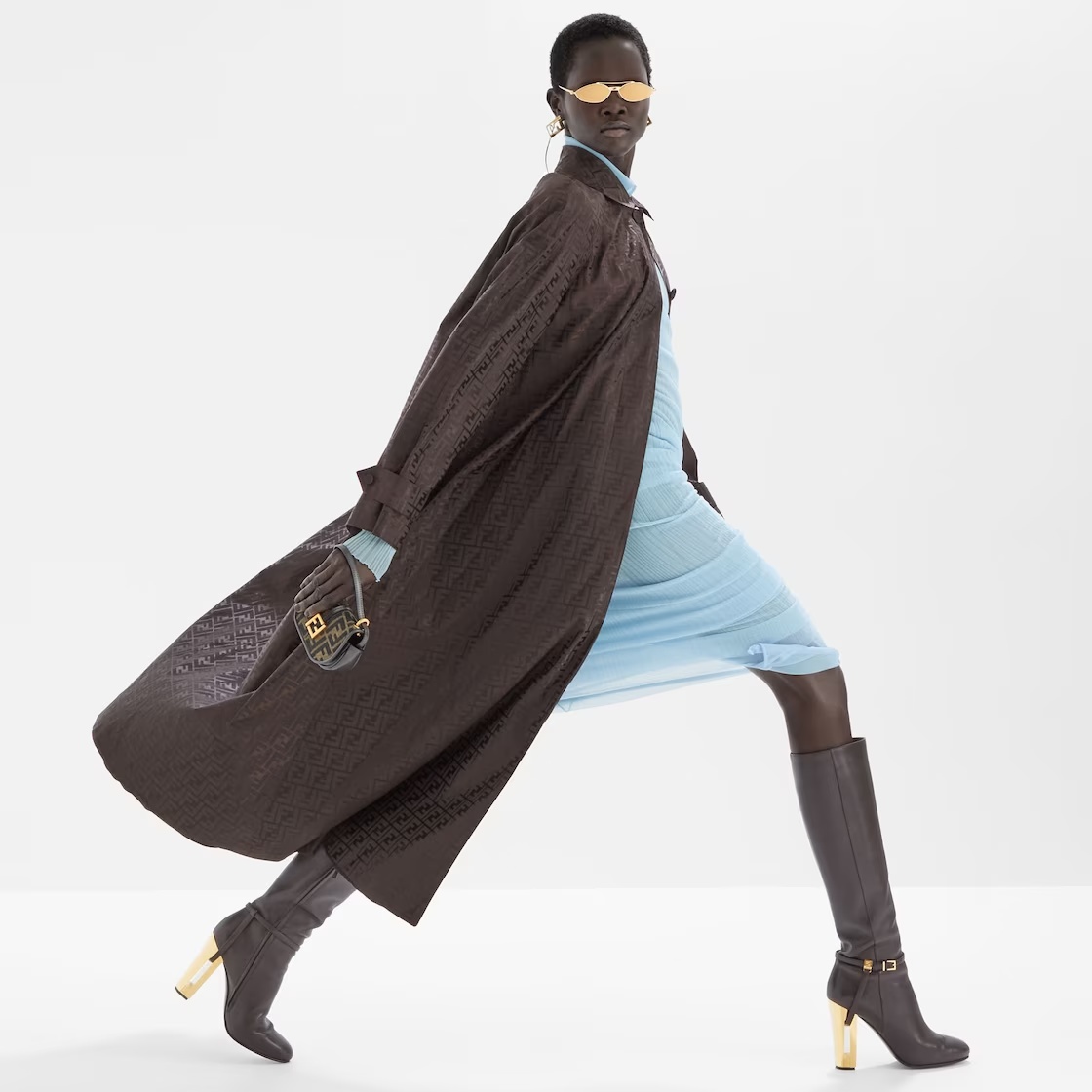 Fendi Ff-print Belted Trench Coat In Brown