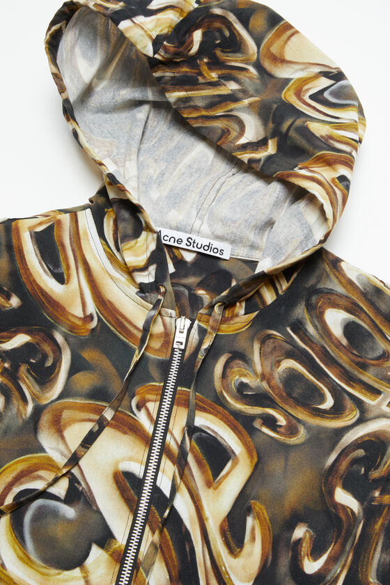 Shop Acne Studios Hooded Logo Jacket In Brown