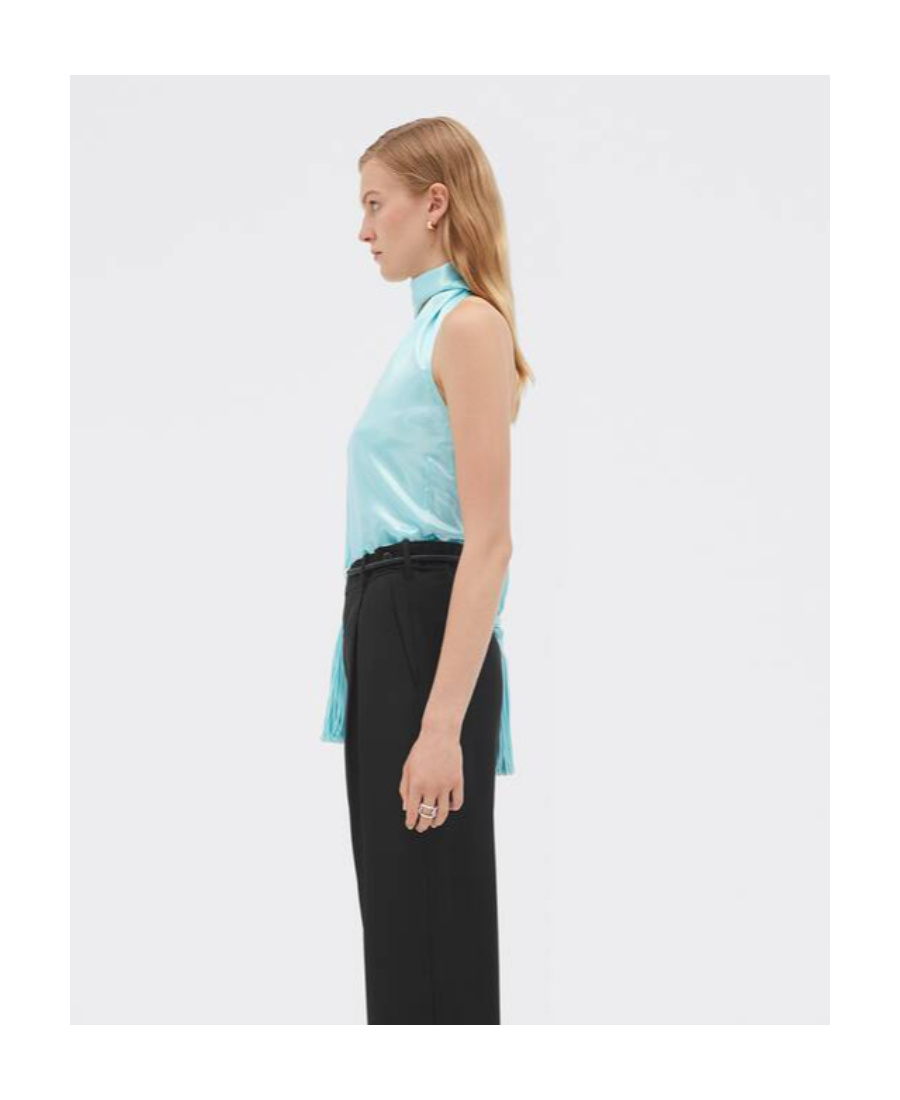Bottega Veneta Scarf-halter Chintzed Cupro Top In Blue