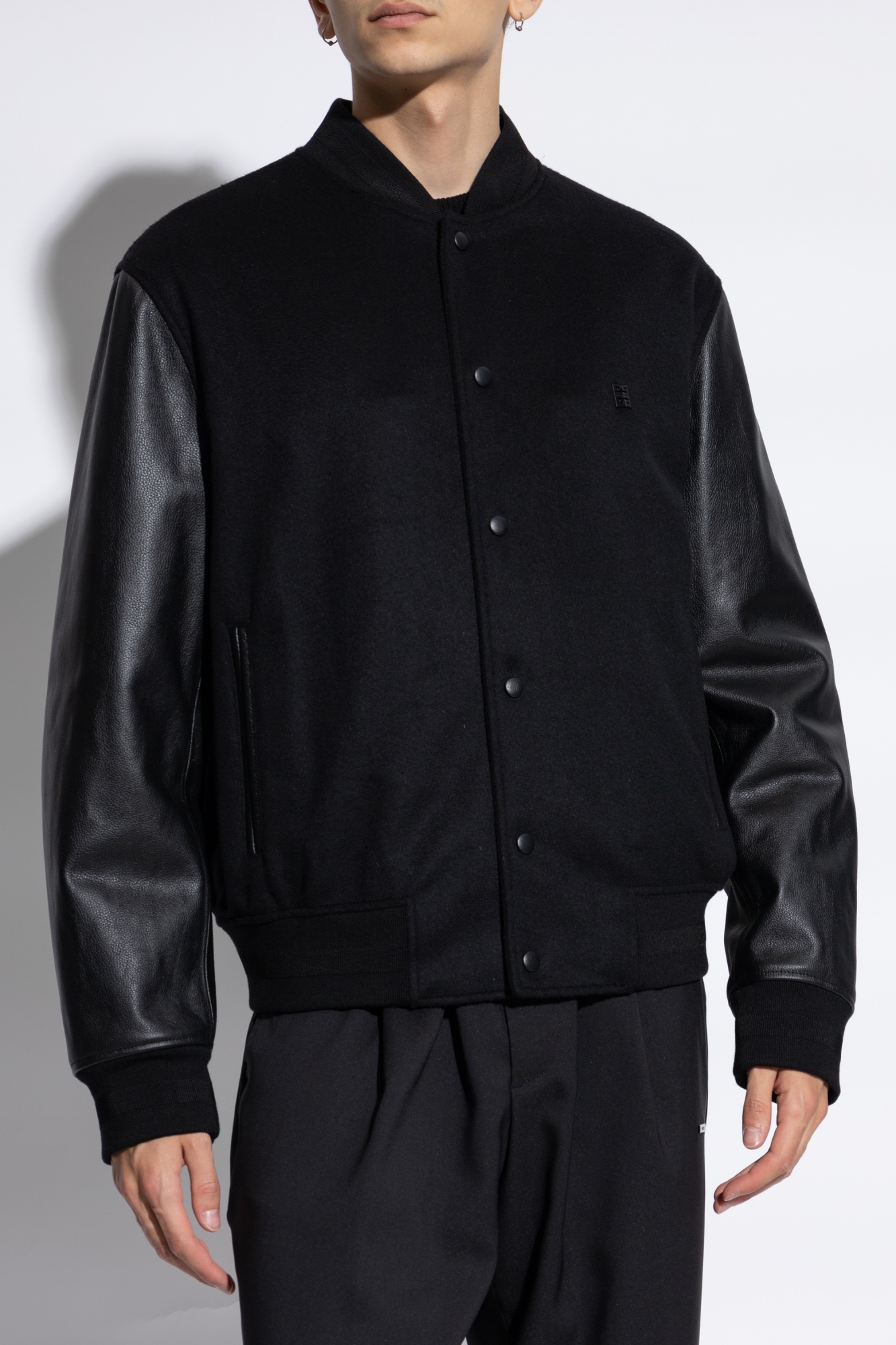 Givenchy Varsity Jacket In Wool And Leather With 4g Detail In Black