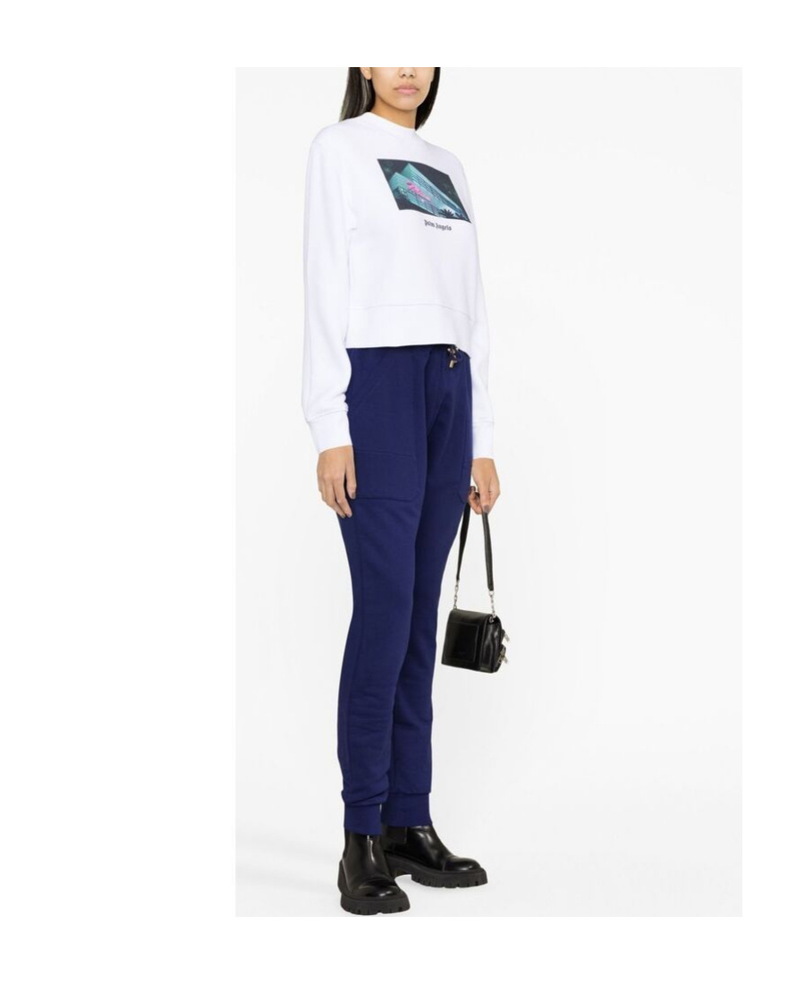 Palm Angels Graphic-print Cropped Sweatshirt In White