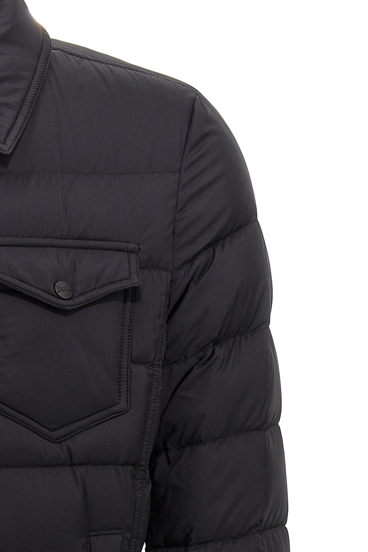 Herno Piumino Denim Jacket In Nylon Trapuntato In Black