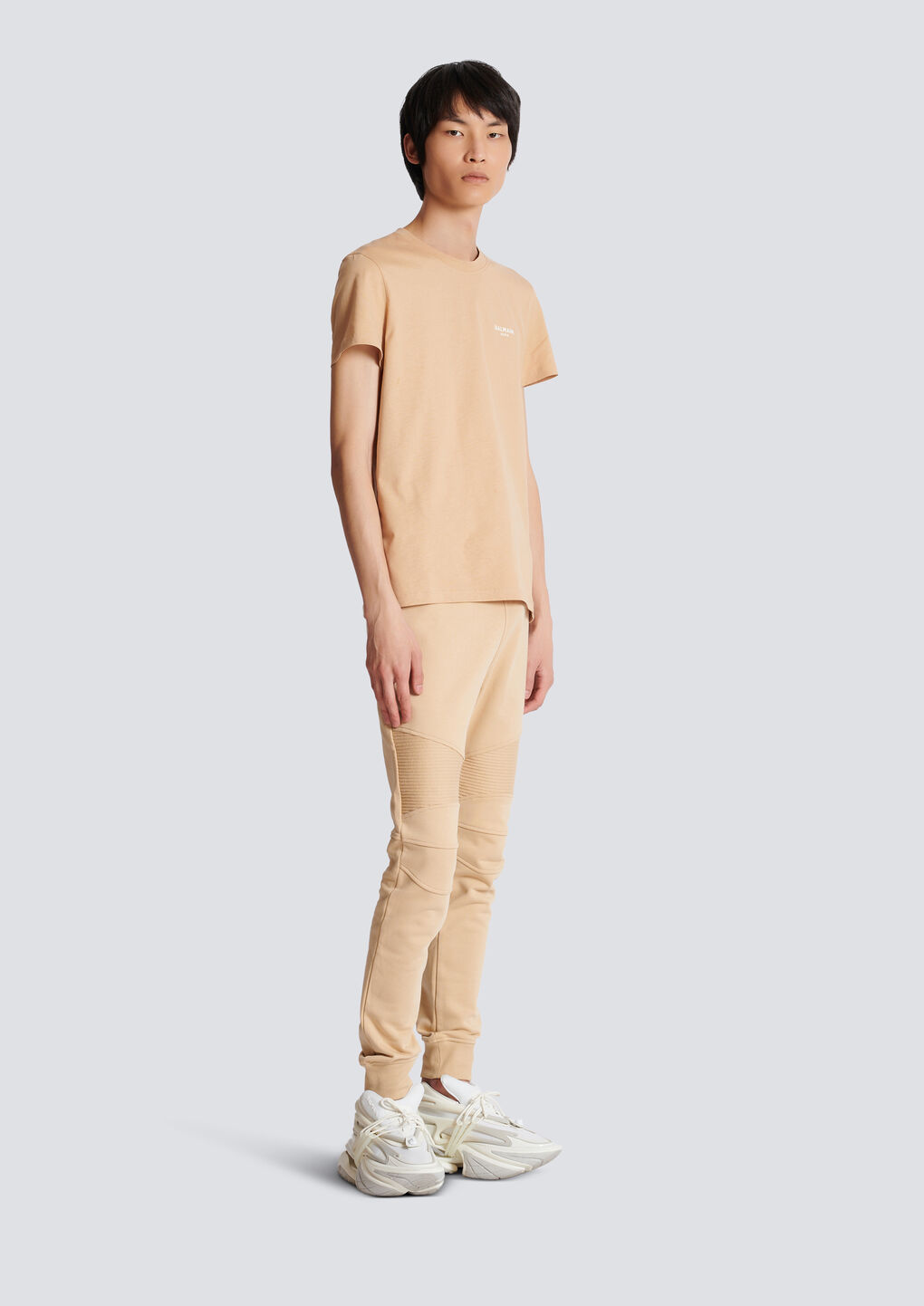 Balmain Beige Logo T-shirt In Nude