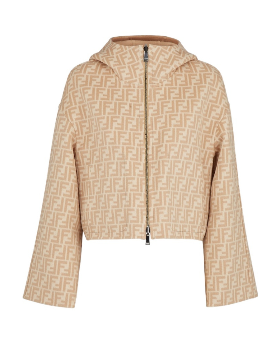 Fendi Reversible Wool-blend Cropped Jacket In Nude