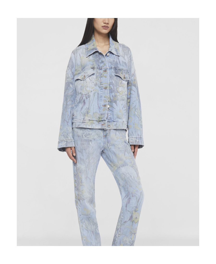 Stella Mccartney Rewild Flora Denim Jacket In Gray