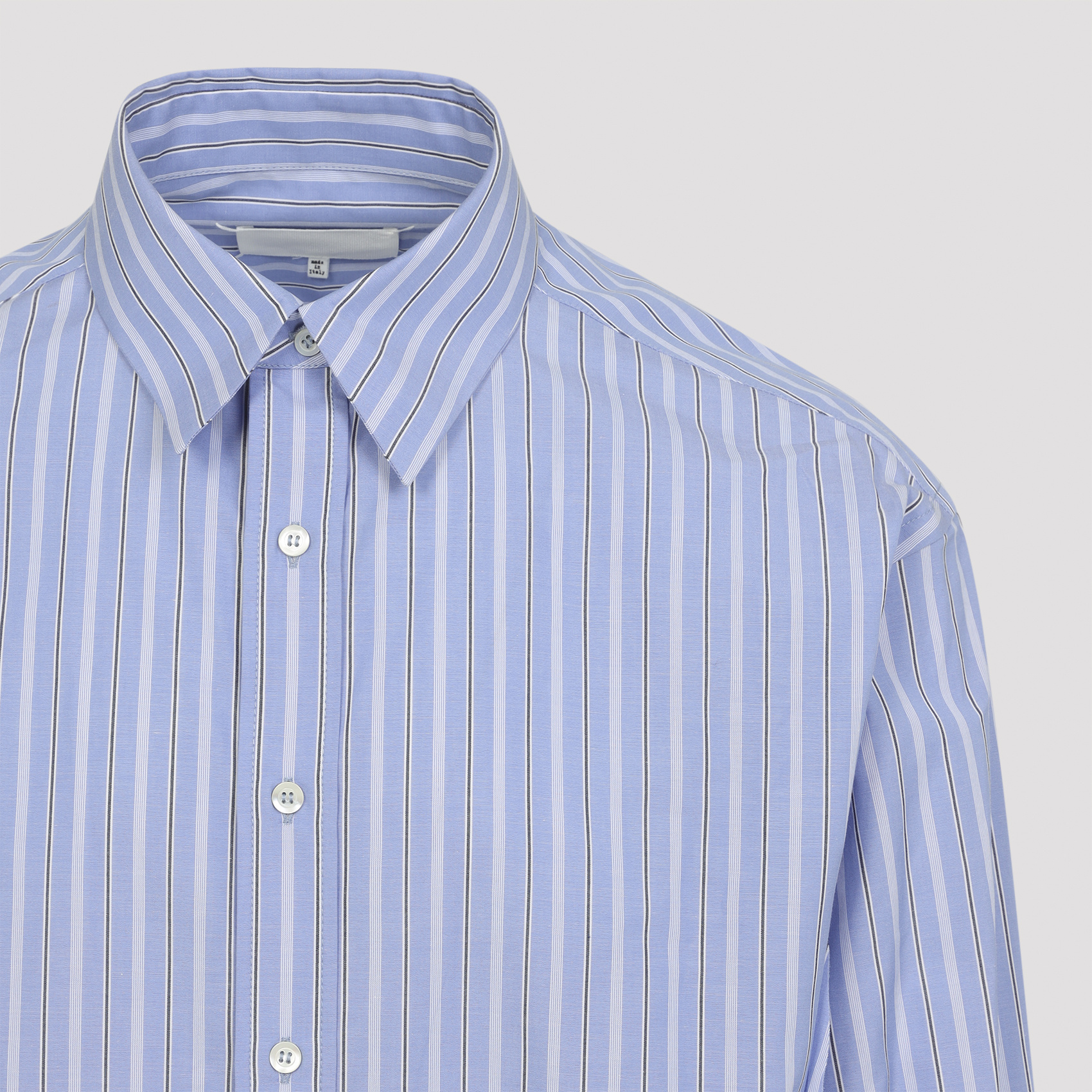 Maison Margiela Striped Long-sleeved Shirt In Blue