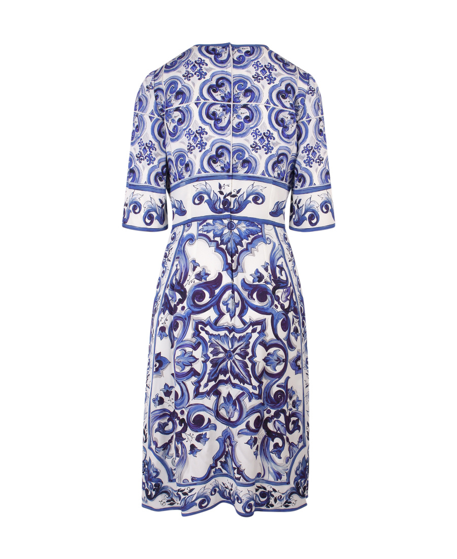 Dolce & Gabbana Printed Midi Dress Majolica Design In Blue