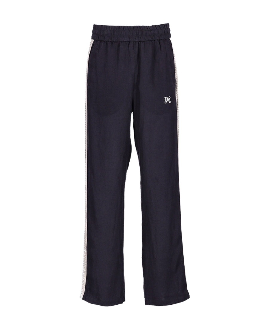 Palm Angels Logo-embroidered Linen Trousers In Black