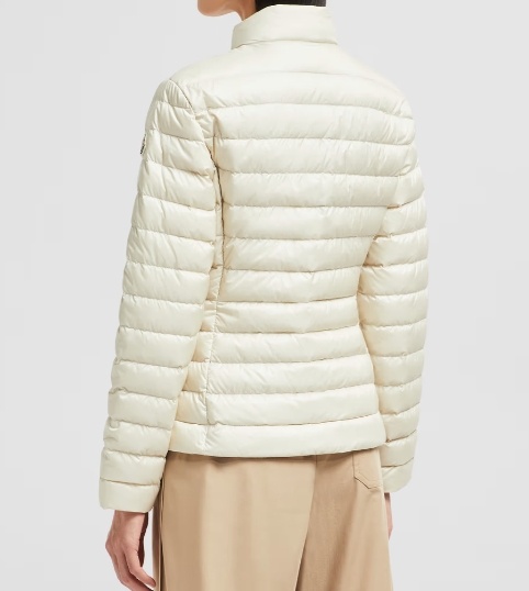 Moncler Fitted Quilted Feather Down Jacket With High Collar In White