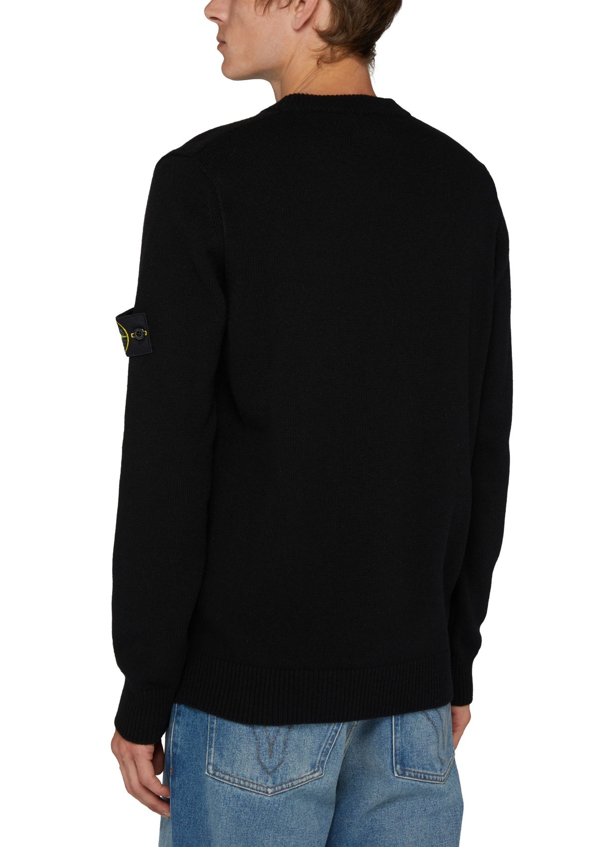 Shop Stone Island Logo-attached Round-neck Sweater In Black