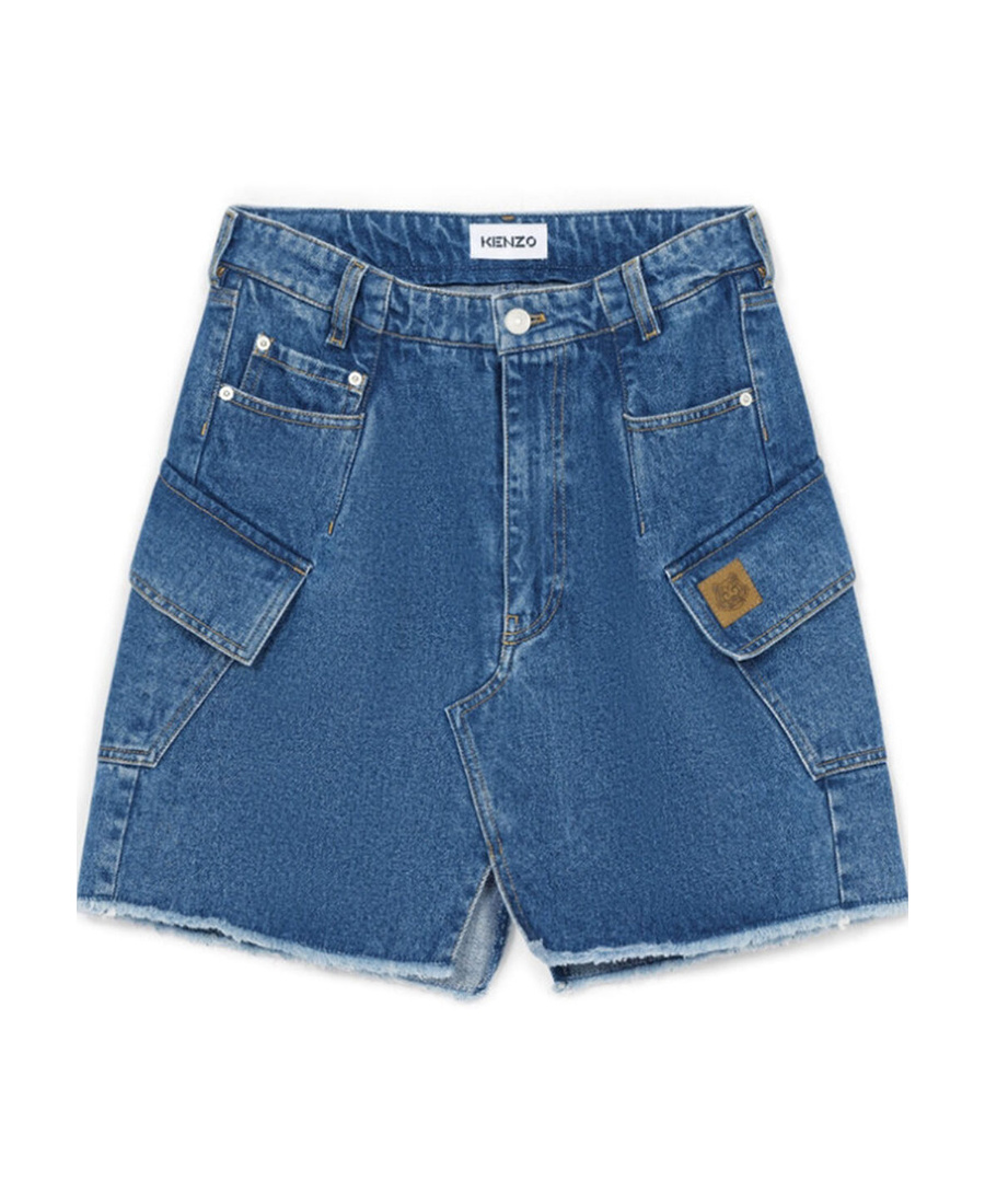 Kenzo Logo-patch Denim Mini Skirt In Blue