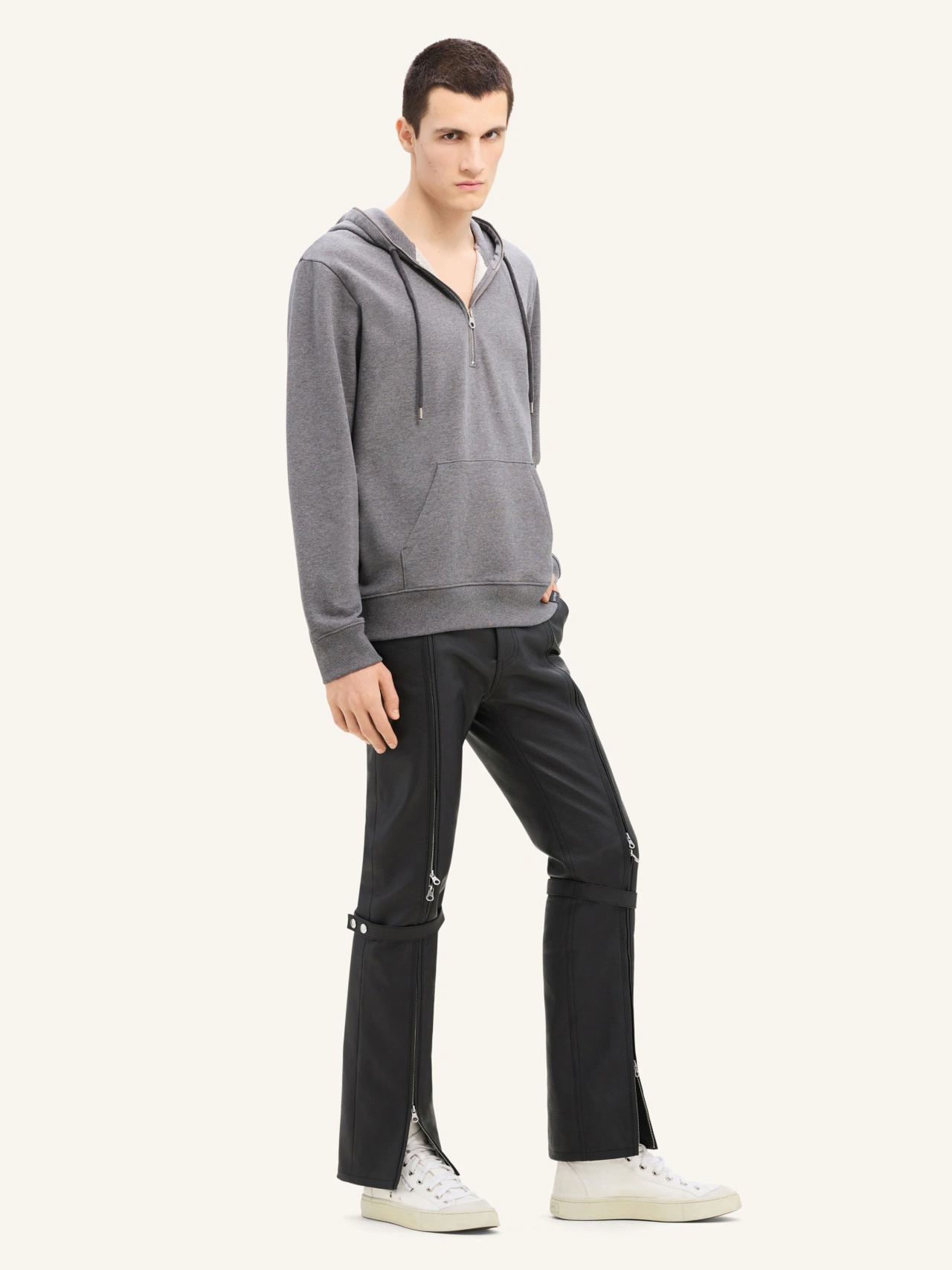 Courrèges Zipped Fleece Hoodie In Gray