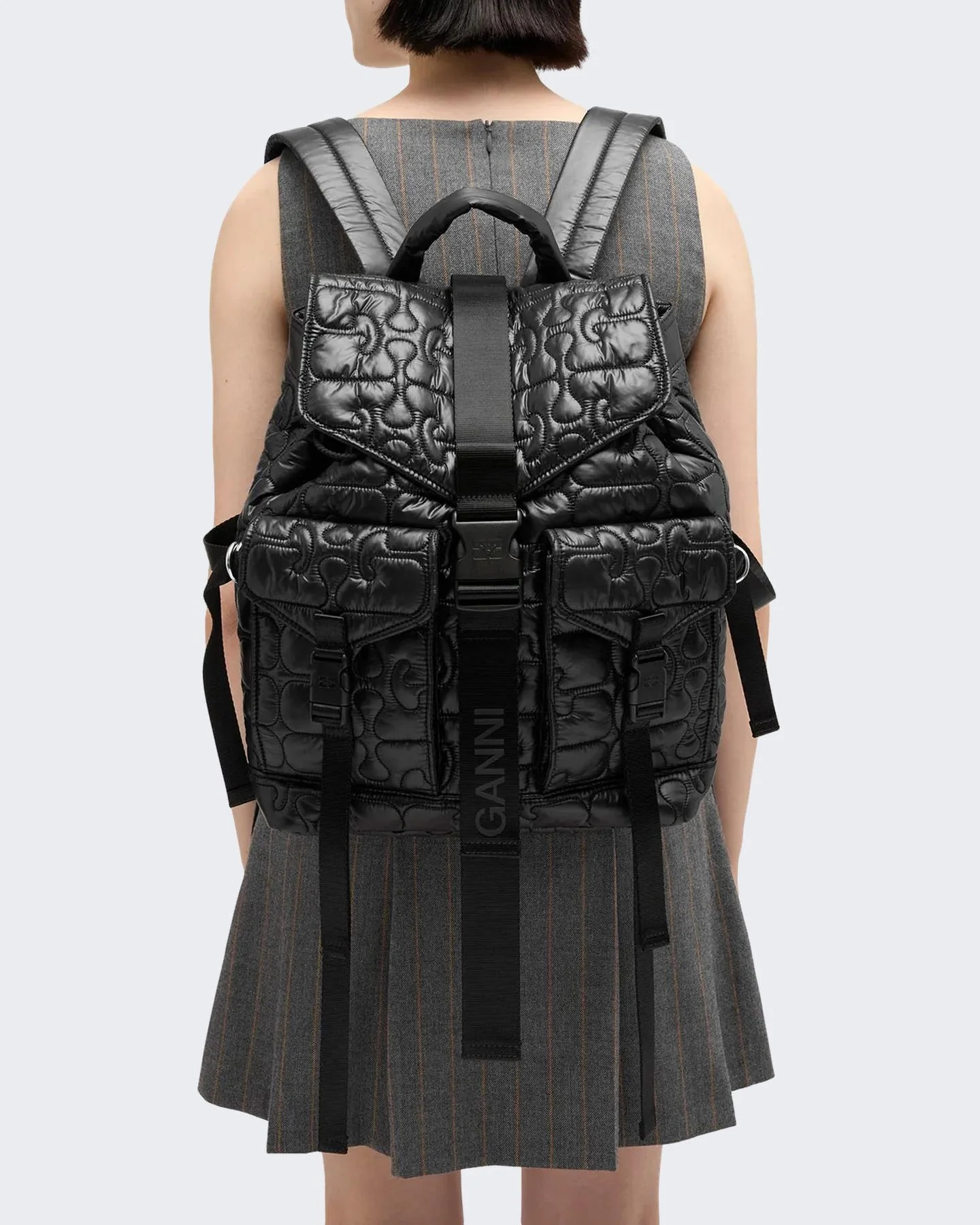 Ganni Quilted Backpack In Black