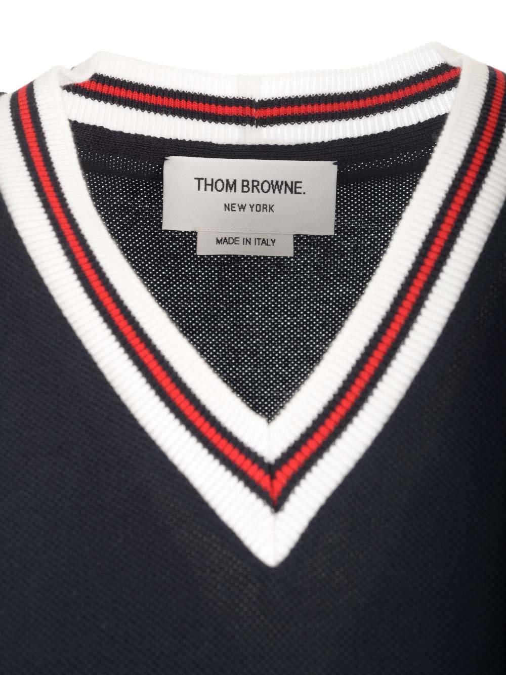 Thom Browne Piquet Dress With V Neckline And Arm Holes In Blue