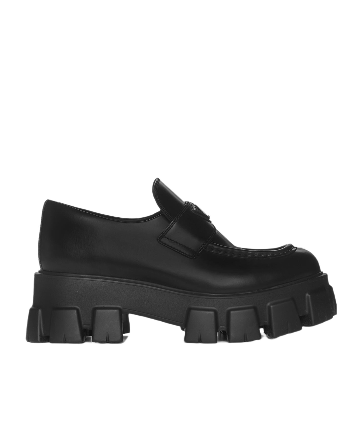 Shop Prada Brushed Leather Monolith Loafers In Black
