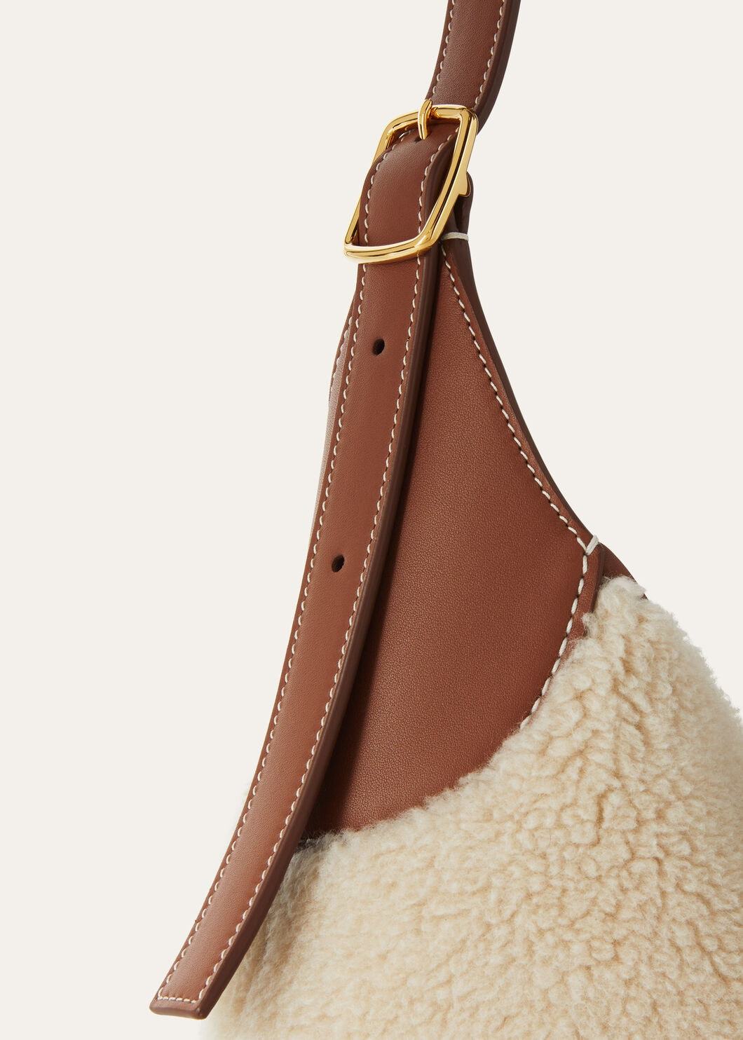 Loro Piana Medium Bobbin Shearling Leather-trim Shoulder Bag In Neutral