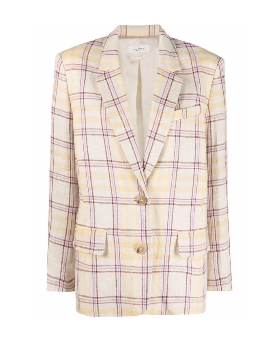 Isabel Marant Check-print Linen Blazer In Nude
