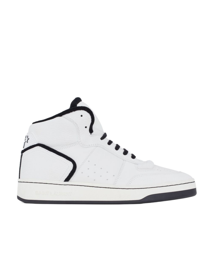 Saint Laurent Sl80 Mid Top Sneaker Cuir Meridiano Graine In White