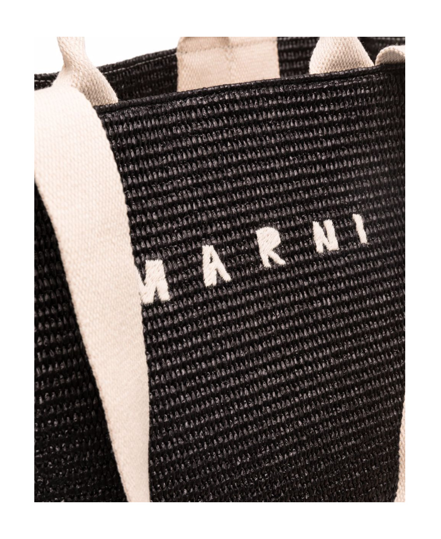Marni Rectangular Tote Bag With Woven Texture And 2 Handles In Black