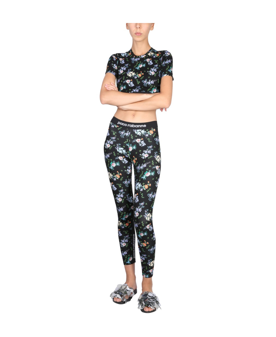 Shop Rabanne Paco Paint-splatter Print Logo-band Crop Top In Black