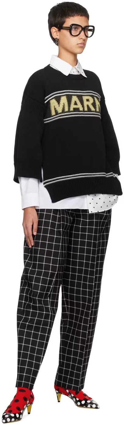 Marni Logo Intarsia Knitted Crewneck Jumper In Black