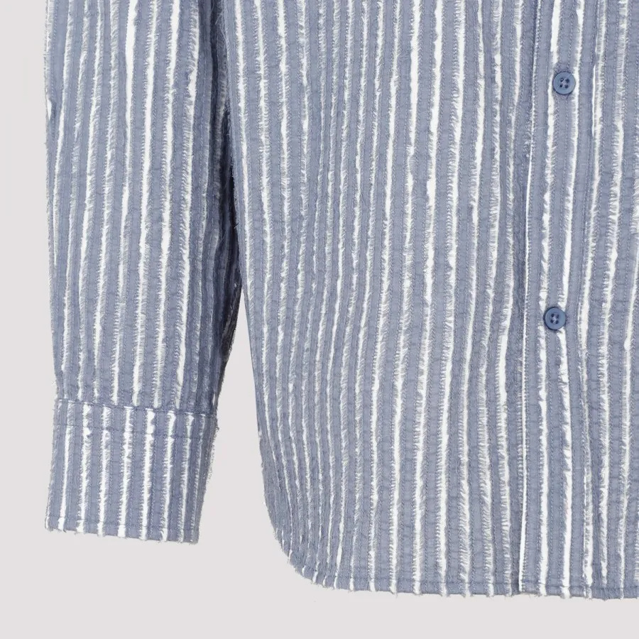 Craig Green Frayed-stripe Long-sleeved Shirt In Blue