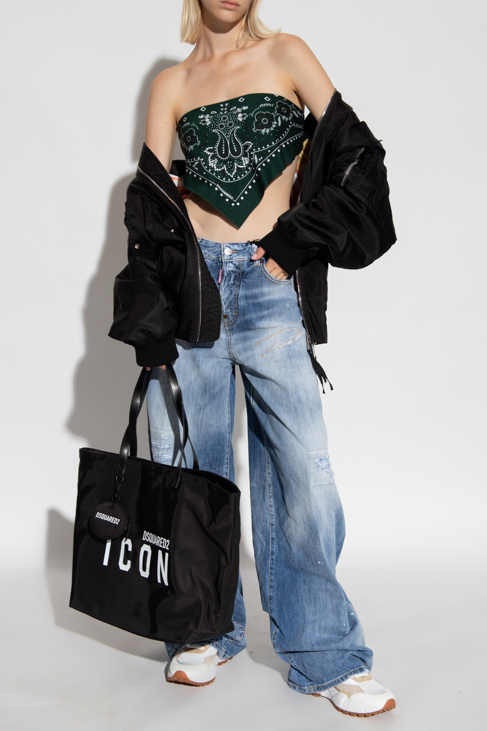 Dsquared2 Oversized Leather Bomber Jacket In Black