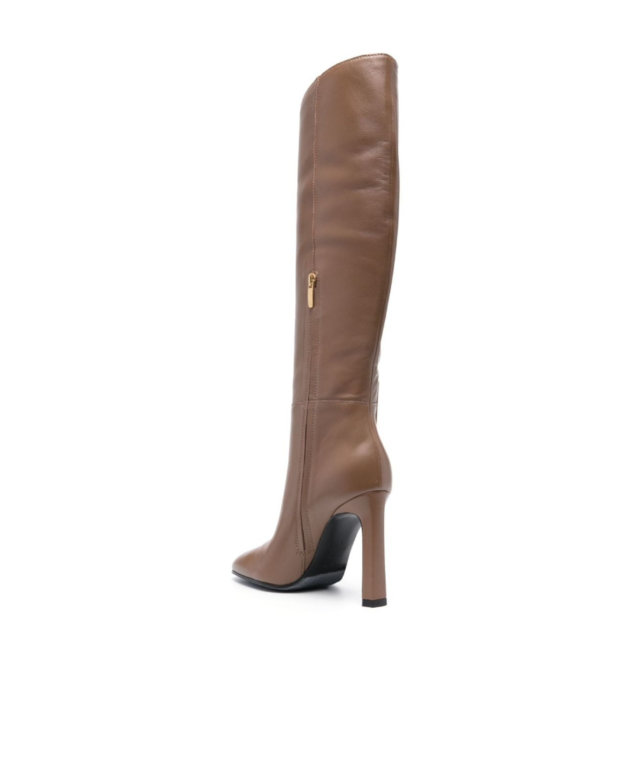 Sergio Rossi 100mm Heel Knee-length Leather Boots In Brown
