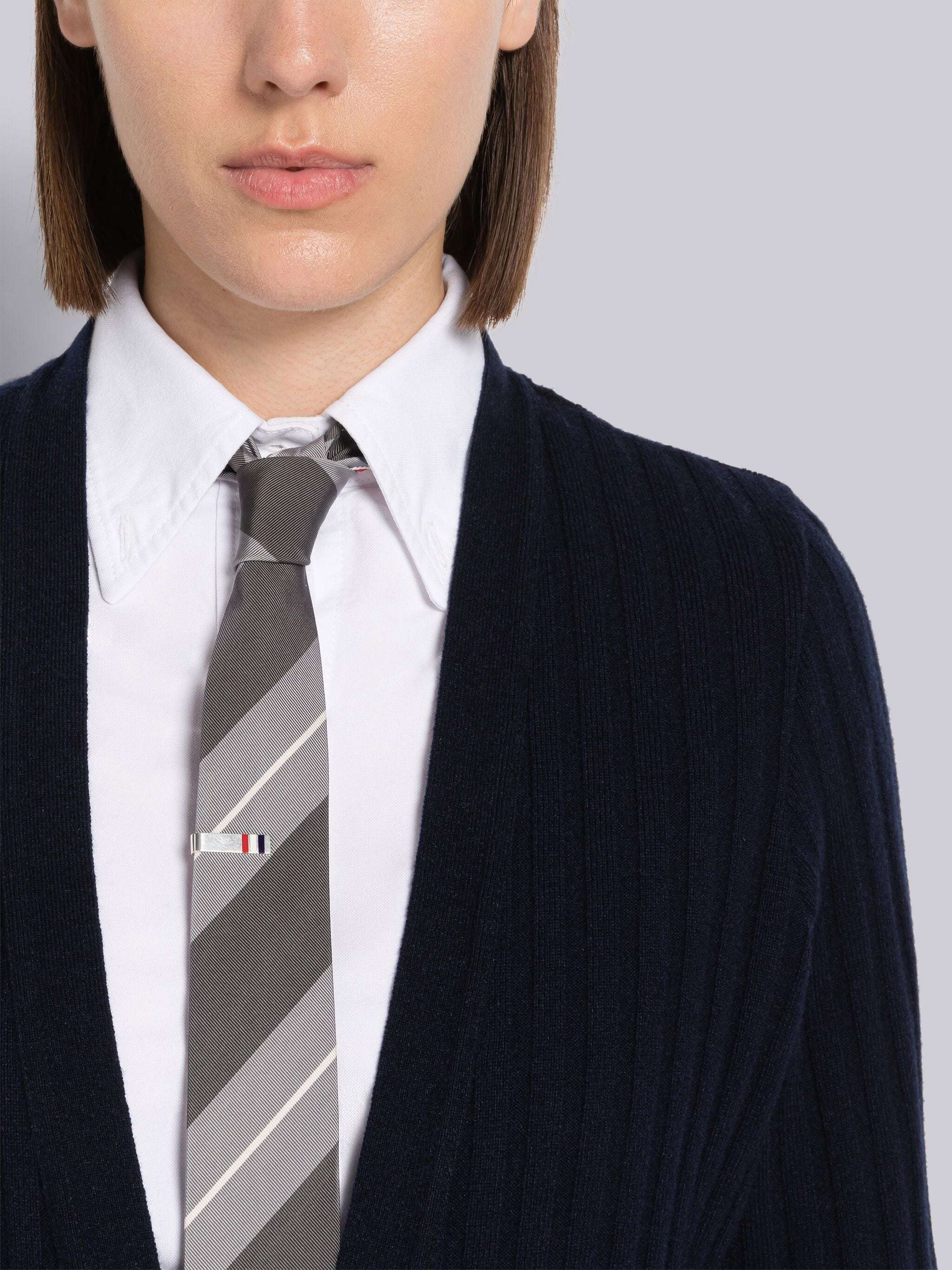 Thom Browne Long Rwb Ribbed Cardigan In Black