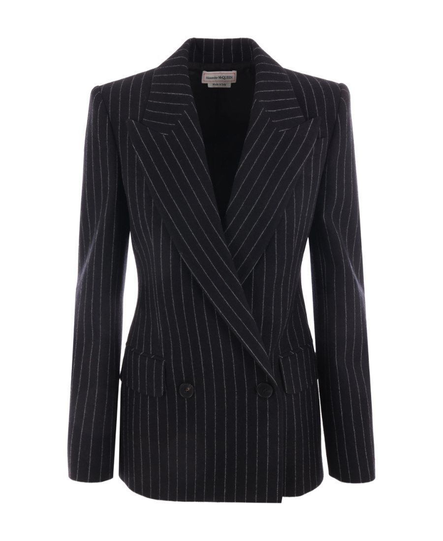 Alexander Mcqueen Striped Double-breasted Blazer In Black
