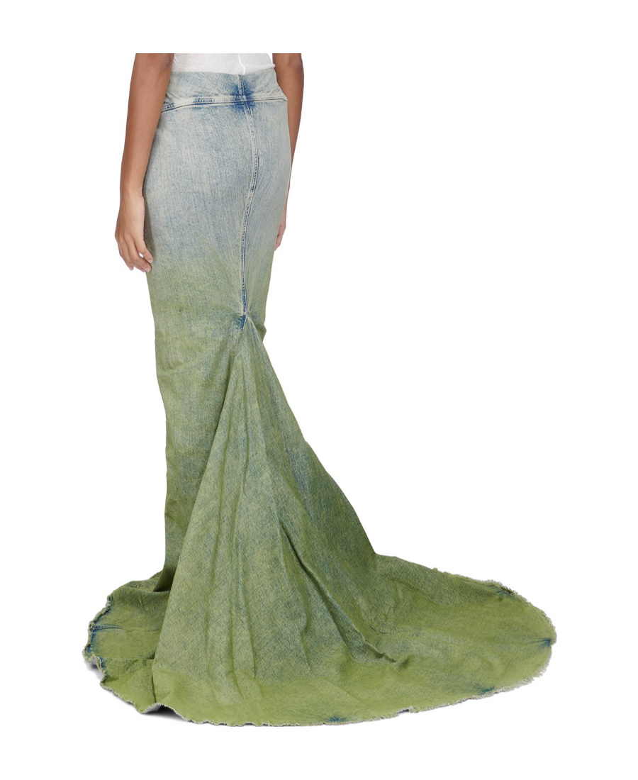 Shop Moncler X Rick Owens Gradient-effect Denim Maxi Skirt In Green