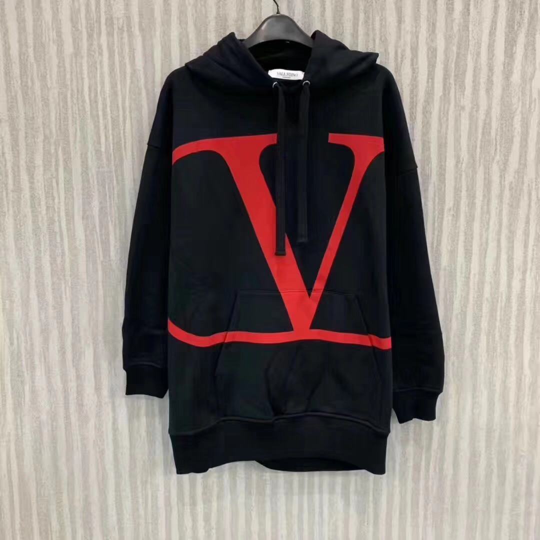 Valentino Vlogo Print Hoodie In Black