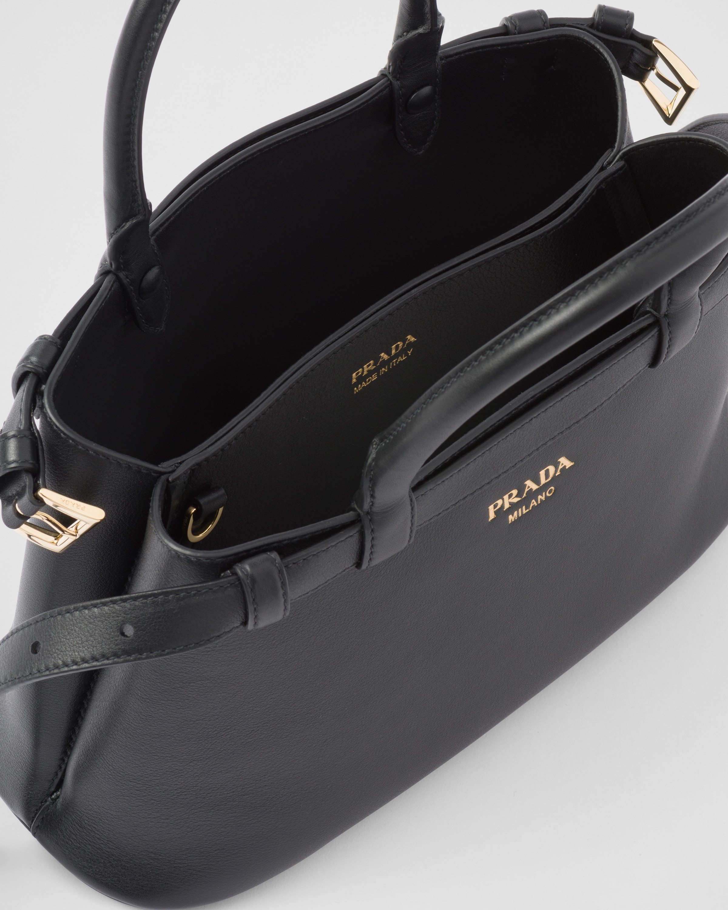 Prada Logo-lettering Leather Tote Bag In Black