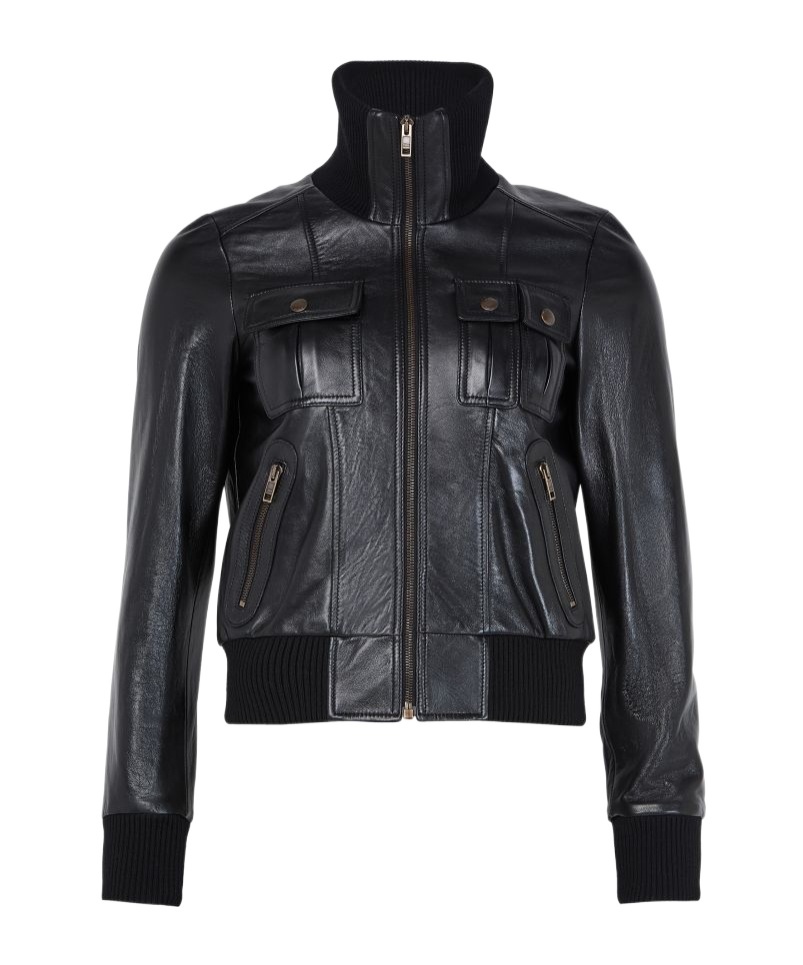Chloé High-necked Long-sleeved Leather Jacket In Black