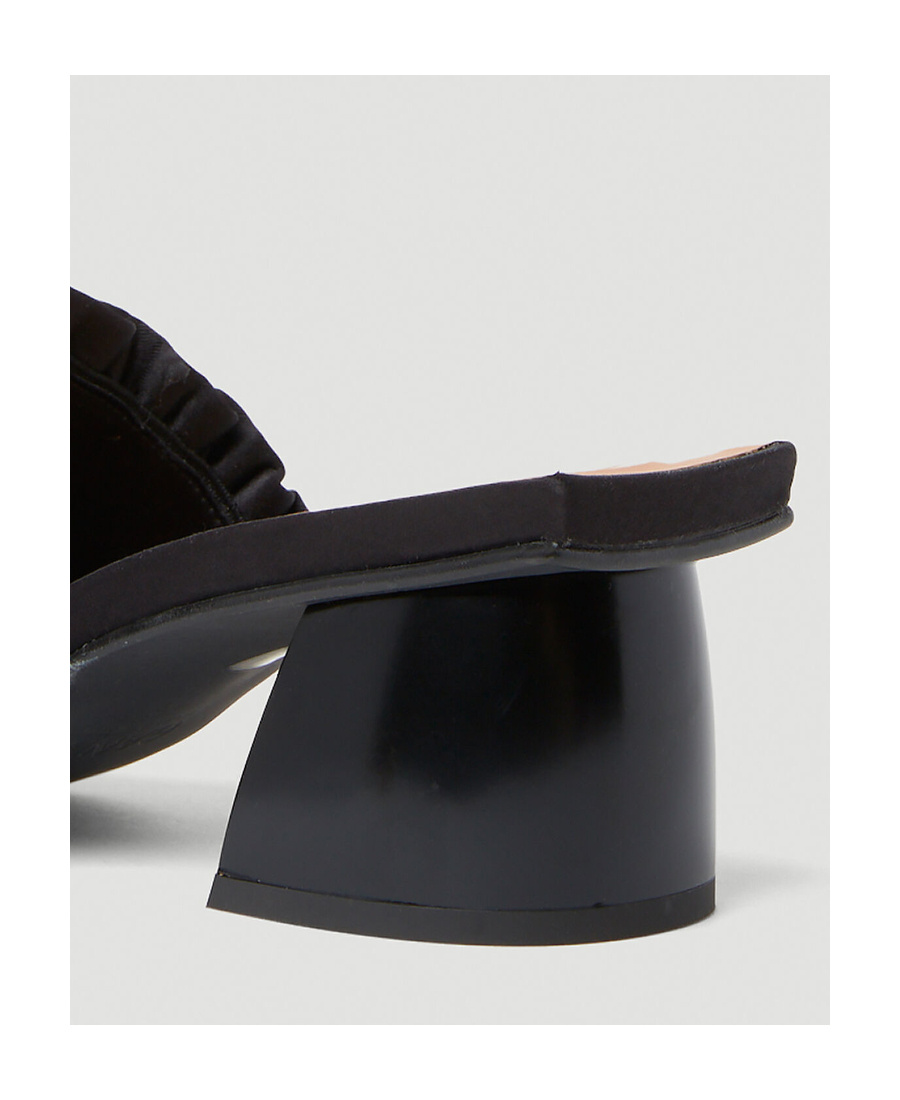 Shop Ganni Shirred Satin Mules In Black