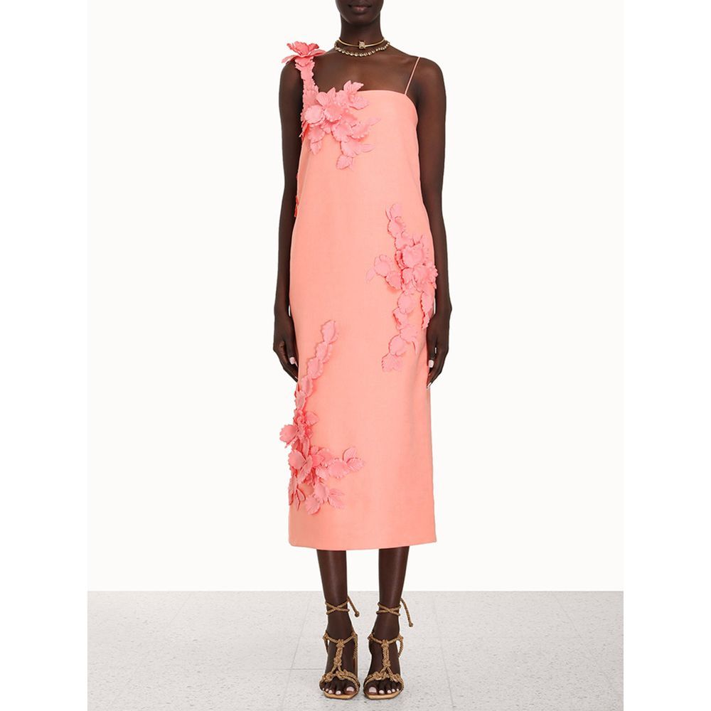 Zimmermann One-shoulder Floral-print Slub Linen Midi Dress