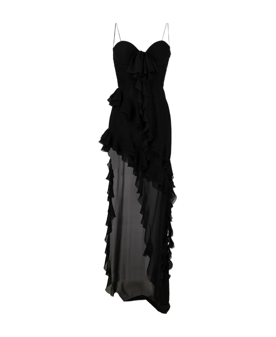 ALESSANDRA RICH FRILLED SIDE SLIT GOWN