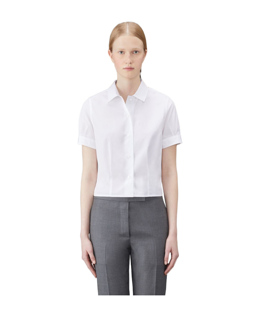 Thom Browne Cropped Short-sleeve Shirt In White