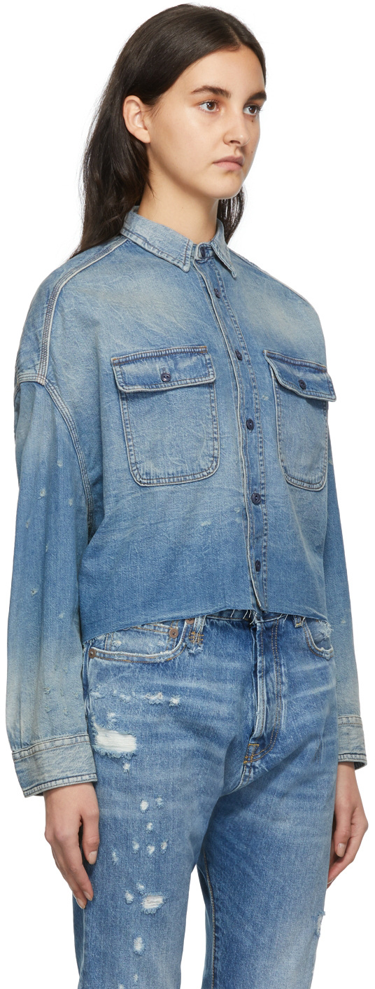 R13 Cropped Denim Shirt In Gray