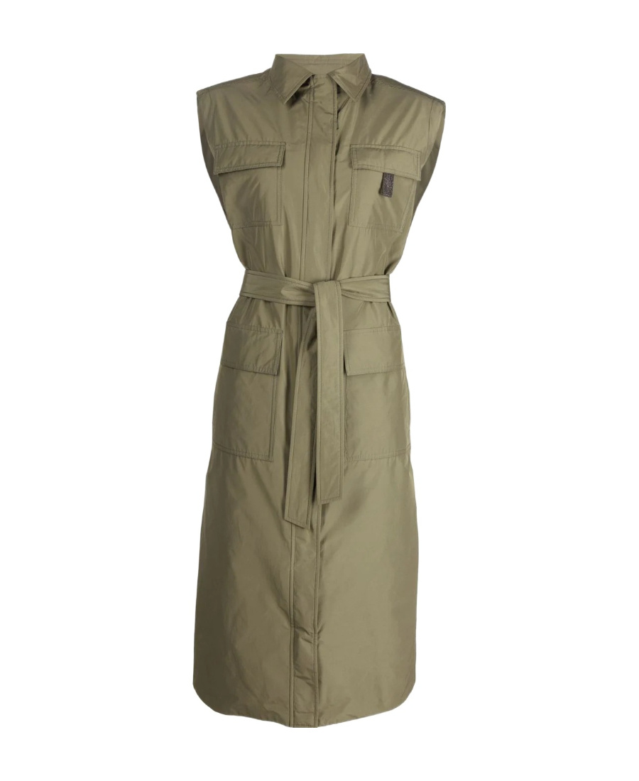 Brunello Cucinelli Trench Coat In Taffeta In Green