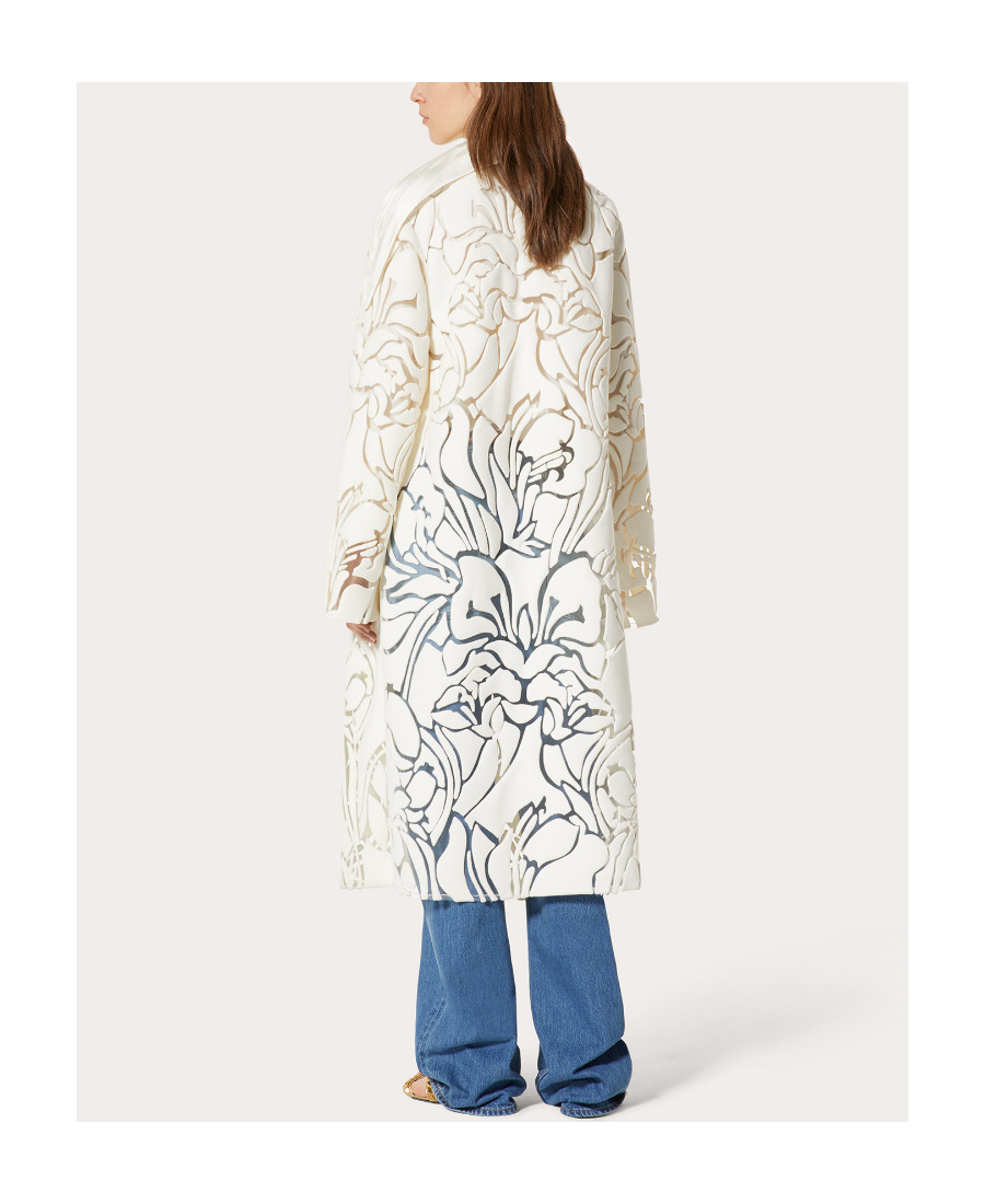 Valentino Flower Hollow Wool Coat In White
