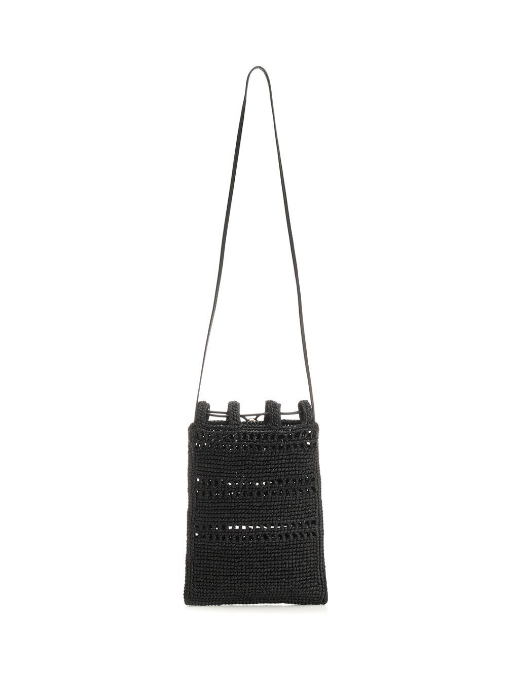 Loewe Drawstring Pocket Crossbody Bag In Raffia In Black