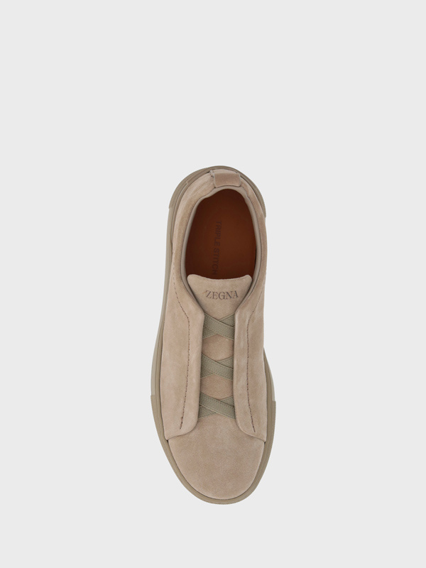 Zegna Triple Stitch Suede Sneaker In Nude
