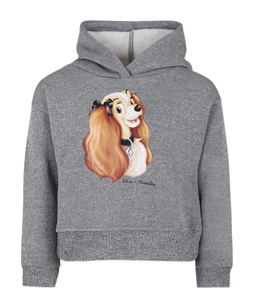 Monnalisa X Disney Lady  The Tramp Lurex Hoodie In Gray