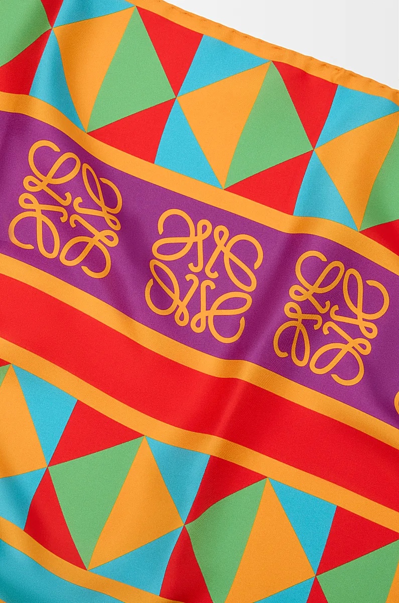 Loewe Anagram Compass Silk Twill Scarf In Multi