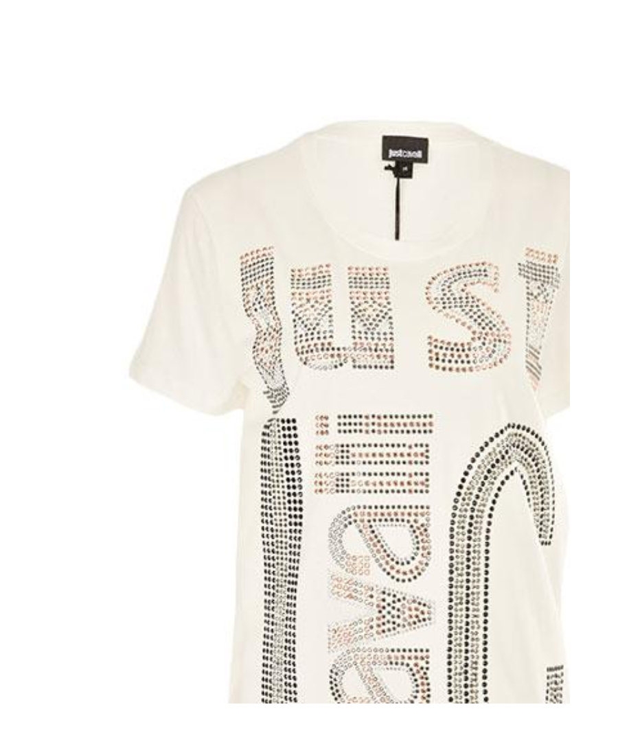 Just Cavalli Letter Hot Diamond Short-sleeved T-shirt In White