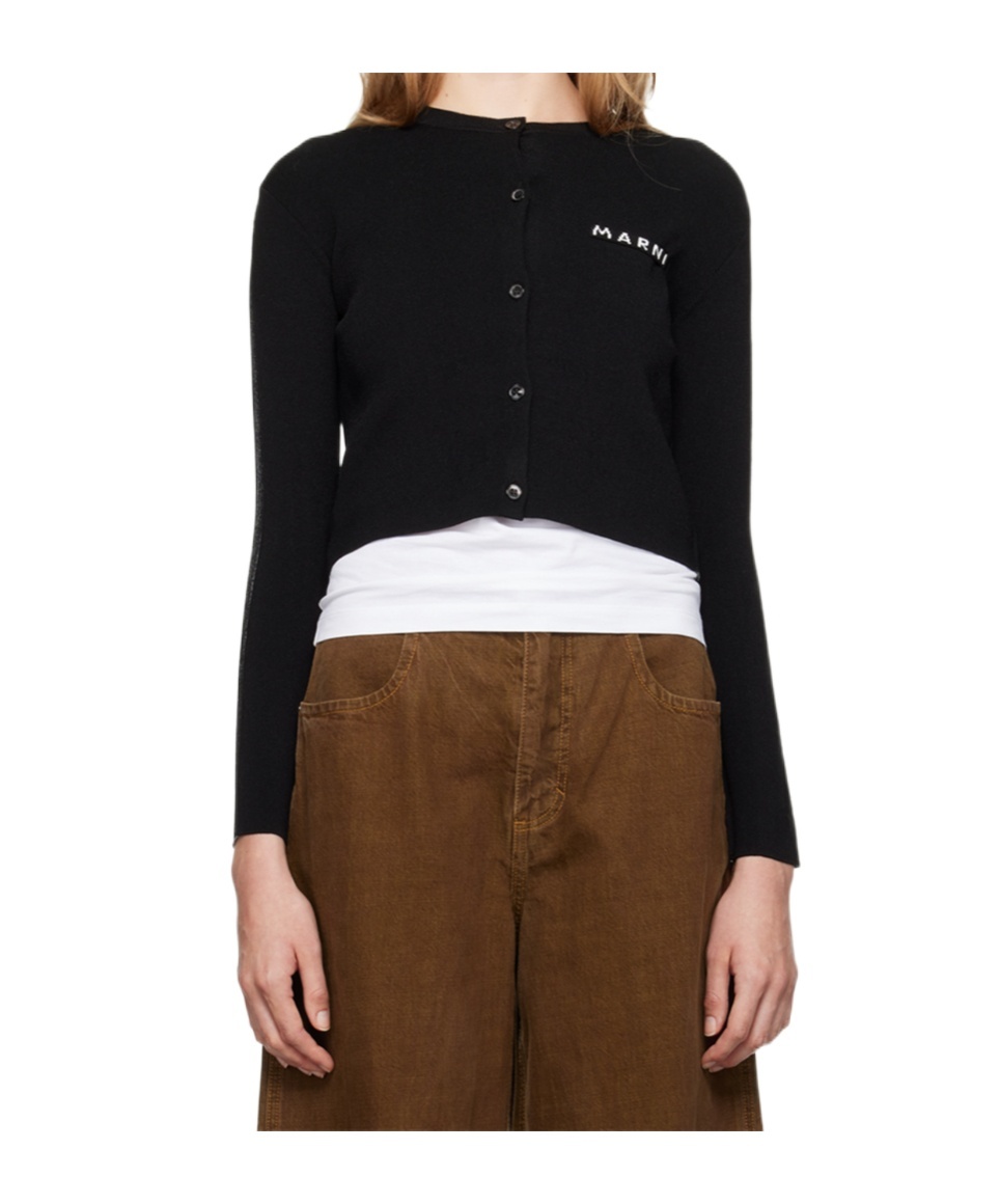 Marni Logo-embroidered Cotton Cardigan In Black
